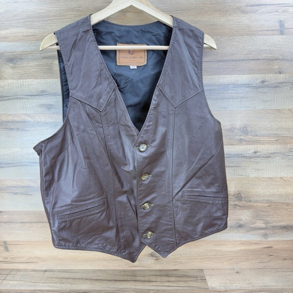 Vtg Century USA Genuine Brown Leather Rancher Vest Men’s 46